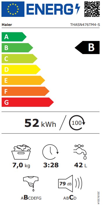 Haier THASN476TM4-S felültöltős mosógép, 7 kg, inverter motor, gőz, Wifi, 40.5x60x86 cm
