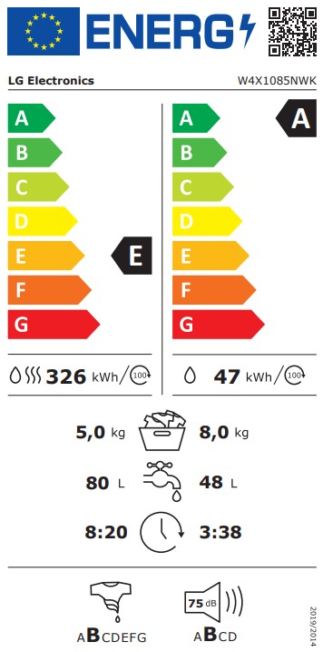 LG W4X1085NWK mosó-szárítógép, 8/5 kg, inverter motor, 60x59x85 cm