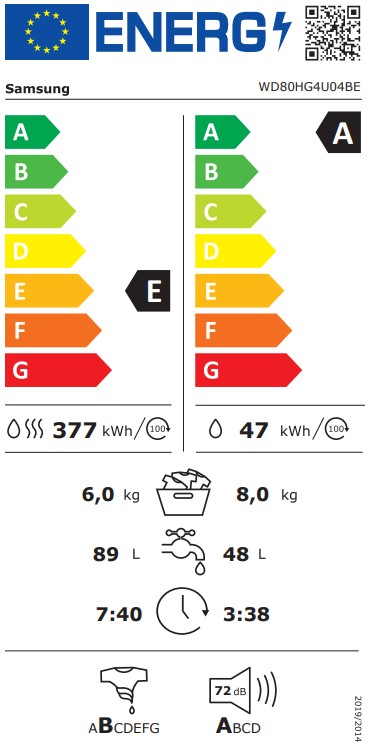 Samsung WD80HG4U04BELE mosó-szárítógép, 8/6kg, gőz, inverter motor, 60x64.5x85 cm 