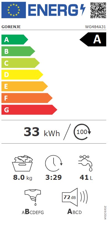 Gorenje WG484A31 elöltöltős mosógép, 8 kg, 1400 fordulat, gőz, Wifi, 60x54x85 cm