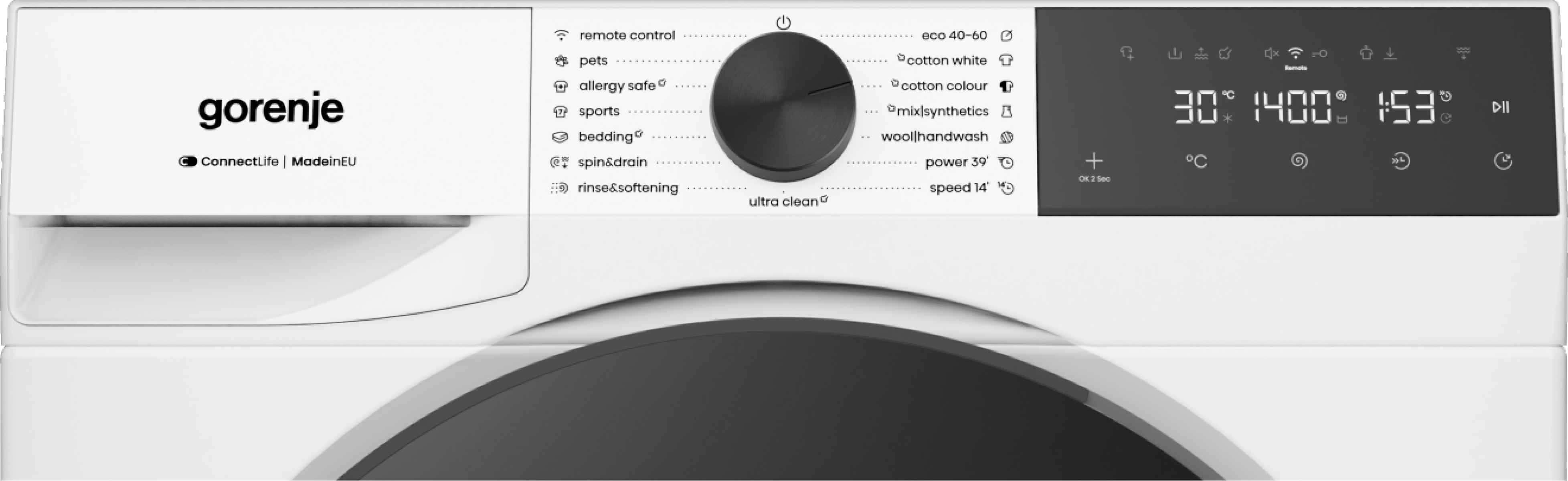 Gorenje WG484A31 elöltöltős mosógép, 8 kg, 1400 fordulat, gőz, Wifi, 60x54x85 cm