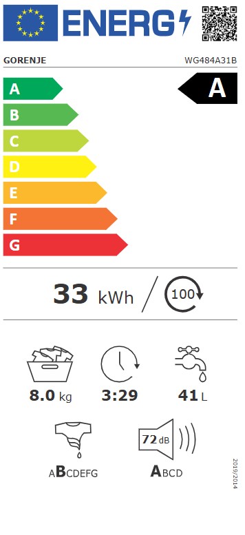 Gorenje WG484A31B elöltöltős mosógép, 8 kg, gőz, Wifi, 60x54x85 cm, fekete szín 