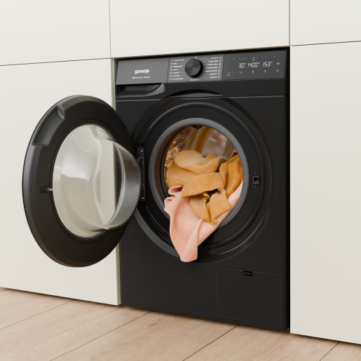 Gorenje WG484A31B elöltöltős mosógép, 8 kg, gőz, Wifi, 60x54x85 cm, fekete szín 