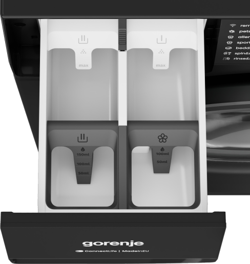 Gorenje WG484A31B elöltöltős mosógép, 8 kg, gőz, Wifi, 60x54x85 cm, fekete szín 