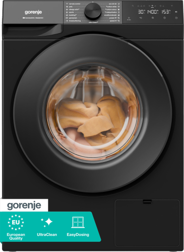 Gorenje WG484A31B elöltöltős mosógép, 8 kg, gőz, Wifi, 60x54x85 cm, fekete szín 