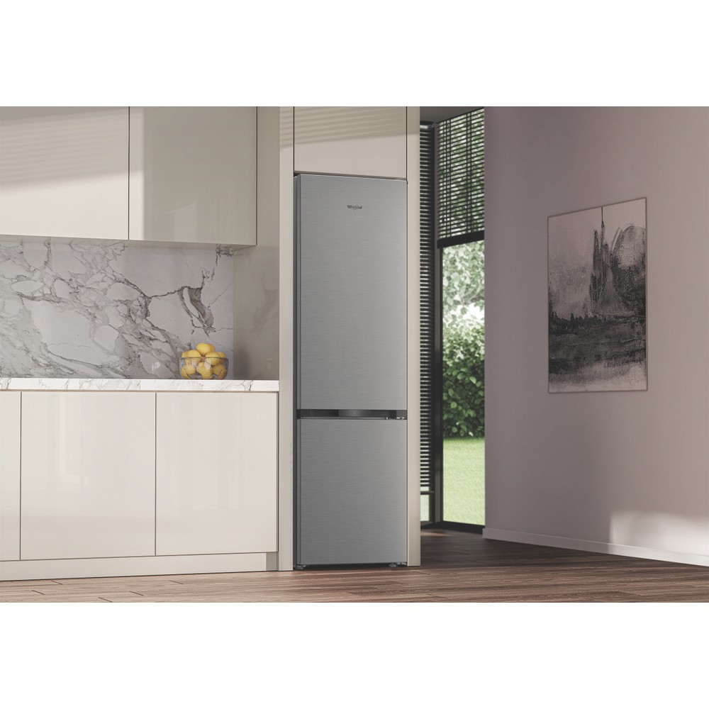 Whirlpool WHK 22412 X5EA Total No Frost alulfagyasztós kombinált hűtőszekrény, 297/118L, 59.5x67.3x203.5 cm, inox szín