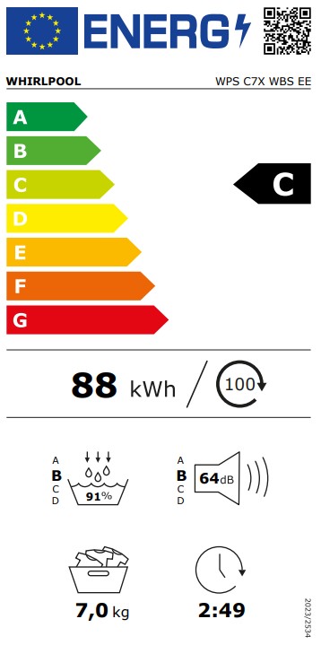 Whirlpool WPS C7X WBS EE hőszivattyús szárítógép, 7 kg, inverter motor, 59.7x54.5x84.6 cm