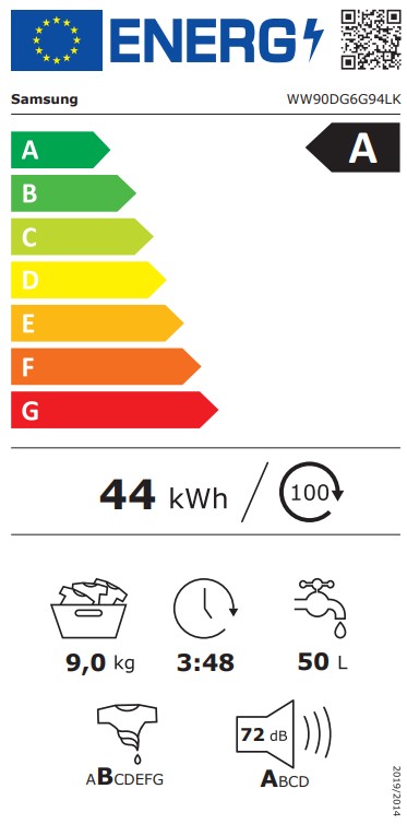 Samsung WW90DG6G94LKU4 elöltöltős mosógép, 9 kg, Wifi, inverter motor, 60x48x85 cm