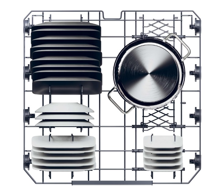Haier XF 4A4M4BX mosogatógép, 14 teríték, Bio Led fertőtlenítő fénnyel, 3 kosár, Wifi, automatikus ajtónyitás, inverter motor, 59.7x59.8x85 cm, inox szín 