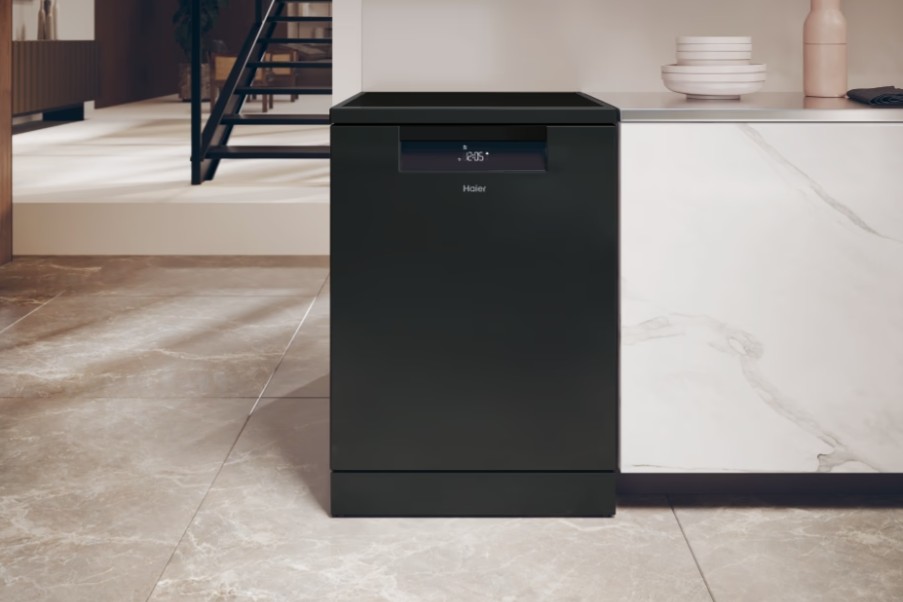 Haier XF 4A4M4PB mosogatógép, 14 teríték, inverter motor, 3 kosár, Wifi, automatikus ajtónyitás, 59.7x59.8x85 cm, fekete szín