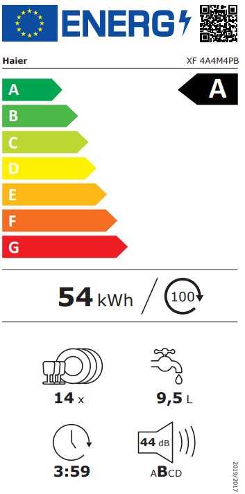 Haier XF 4A4M4PB mosogatógép, 14 teríték, inverter motor, 3 kosár, Wifi, automatikus ajtónyitás, 59.7x59.8x85 cm, fekete szín