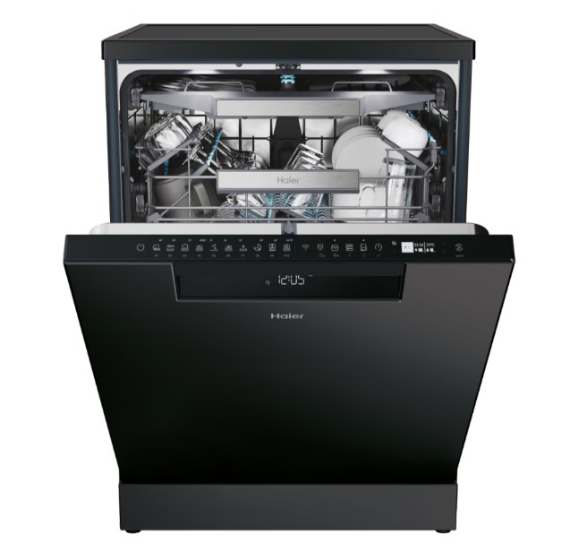 Haier XF 4A4M4PB mosogatógép, 14 teríték, inverter motor, 3 kosár, Wifi, automatikus ajtónyitás, 59.7x59.8x85 cm, fekete szín