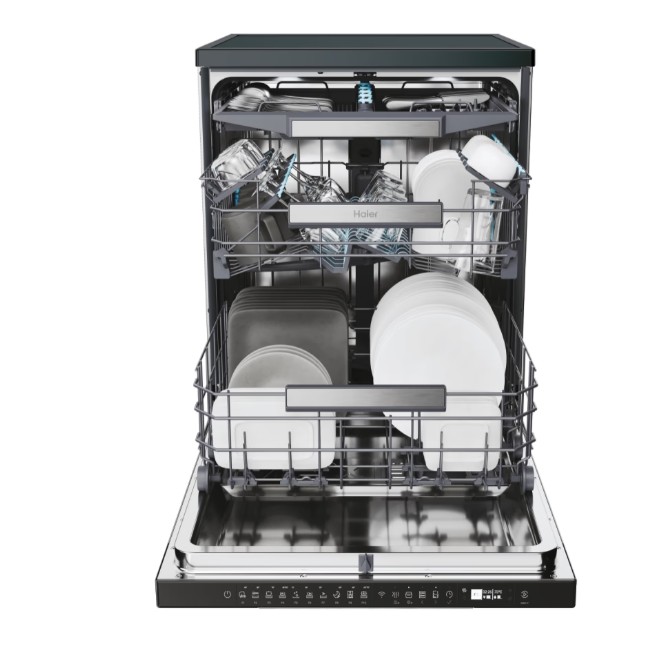 Haier XF 4A4M4PB mosogatógép, 14 teríték, inverter motor, 3 kosár, Wifi, automatikus ajtónyitás, 59.7x59.8x85 cm, fekete szín