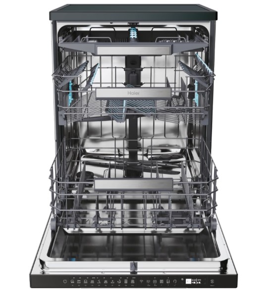 Haier XF 4A4M4PB mosogatógép, 14 teríték, inverter motor, 3 kosár, Wifi, automatikus ajtónyitás, 59.7x59.8x85 cm, fekete szín