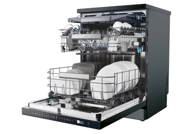 Haier XF 4A4M4PB mosogatógép, 14 teríték, inverter motor, 3 kosár, Wifi, automatikus ajtónyitás, 59.7x59.8x85 cm, fekete szín