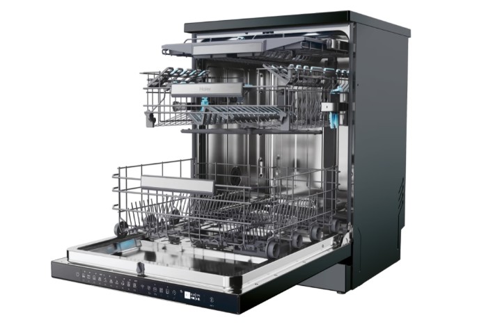 Haier XF 4A4M4PB mosogatógép, 14 teríték, inverter motor, 3 kosár, Wifi, automatikus ajtónyitás, 59.7x59.8x85 cm, fekete szín