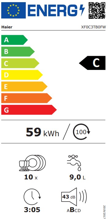 Haier XF0C3TB0FW mosogatógép, 10 teríték, Wifi, inverter motor, automatikus ajtónyitás, 44.8x60.5x84.6 cm