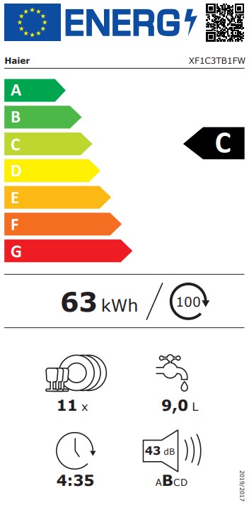 Haier XF1C3TB1FW mosogatógép, 11 teríték, inverter motor, 3 kosár, Wifi, automatikus ajtónyitás, 44.8x60.5x84.6 cm