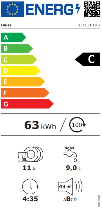 Haier XF1C3TB1FX mosogatógép, 11 teríték, Wifi, inverter motor, 3 kosár, automatikus ajtónyitás, 44.8x60.5x84.6 cm, inox