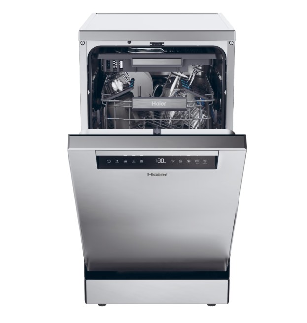 Haier XF1C3TB1FX mosogatógép, 11 teríték, Wifi, inverter motor, 3 kosár, automatikus ajtónyitás, 44.8x60.5x84.6 cm, inox