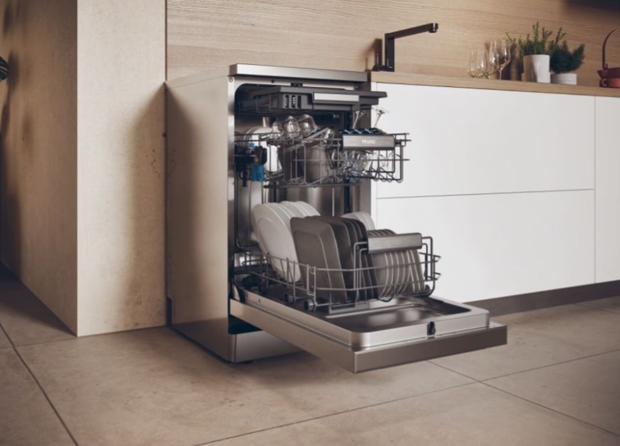 Haier XF1C3TB1FX mosogatógép, 11 teríték, Wifi, inverter motor, 3 kosár, automatikus ajtónyitás, 44.8x60.5x84.6 cm, inox