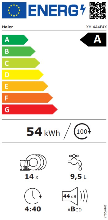 Haier XH 4A4F4X kezelőpaneles beépíthető mosogatógép, 14 teríték, 3 kosár, automatikus ajtónyitás, inverter motor, Wifi, 59.7x57.2x84.8 cm, inox szín