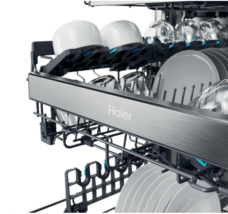 Haier XH 4A4F4X kezelőpaneles beépíthető mosogatógép, 14 teríték, 3 kosár, automatikus ajtónyitás, inverter motor, Wifi, 59.7x57.2x84.8 cm, inox szín