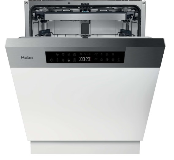 Haier XH 4A4F4X kezelőpaneles beépíthető mosogatógép, 14 teríték, 3 kosár, automatikus ajtónyitás, inverter motor, Wifi, 59.7x57.2x84.8 cm, inox szín