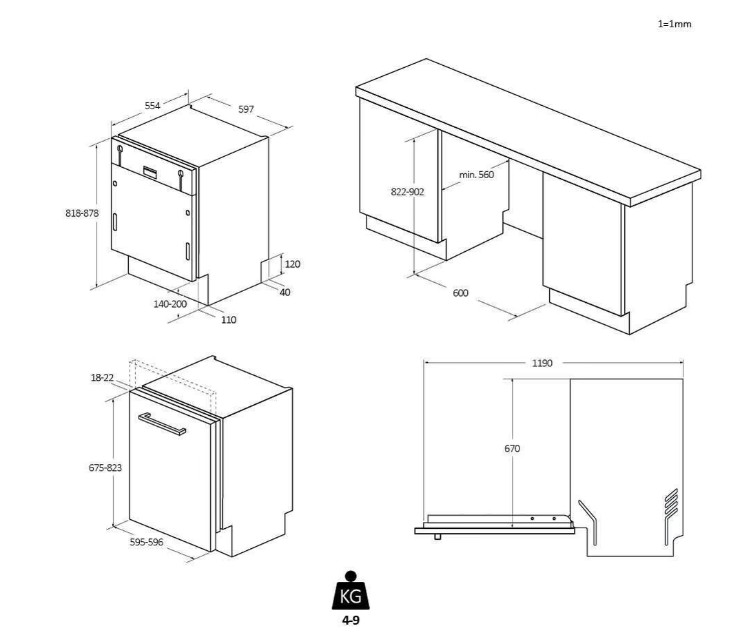 Haier XS 63A4M4B teljesen beépíthető mosogatógép 16 teríték, Wifi, 3 kosár, automatikus ajtónyitás, 59.7x55.5x81.8 cm