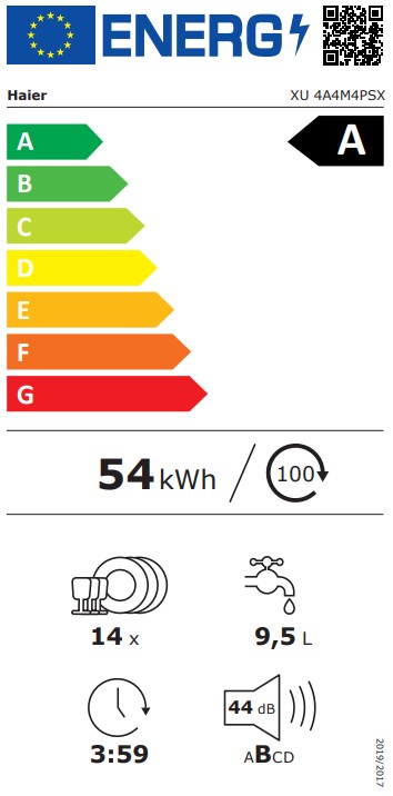 Haier XU 4A4M4PSX pult alá építhető kezelőpaneles mosogatógép,  inox gyári előlappal, 14 teríték, Wifi, inverter motor, 3 kosár, automatikus ajtónyitás, 59.7x55.5x81.8 cm