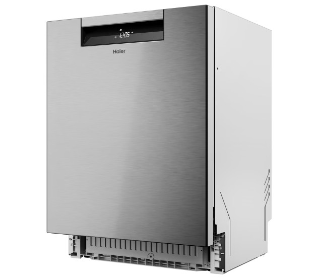 Haier XU 4A4M4PSX pult alá építhető kezelőpaneles mosogatógép,  inox gyári előlappal, 14 teríték, Wifi, inverter motor, 3 kosár, automatikus ajtónyitás, 59.7x55.5x81.8 cm