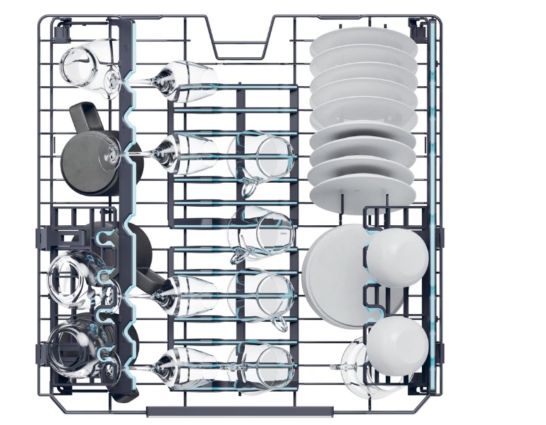 Haier XU 4A4M4PSX pult alá építhető kezelőpaneles mosogatógép,  inox gyári előlappal, 14 teríték, Wifi, inverter motor, 3 kosár, automatikus ajtónyitás, 59.7x55.5x81.8 cm
