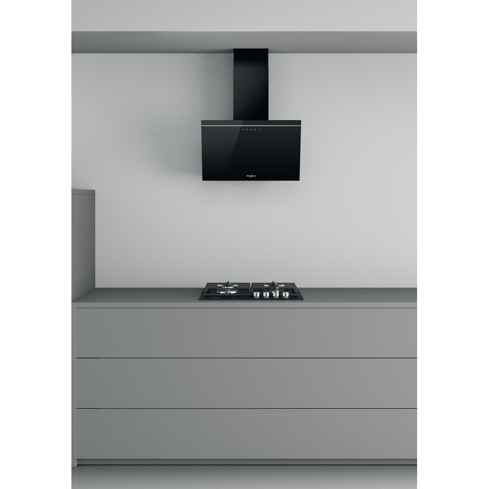 Whirlpool AKR 62F LT K beépíthető falra szerelhető döntött kürtös konyhai elszívó, 59.8x32.6x36 cm, fekete szín 