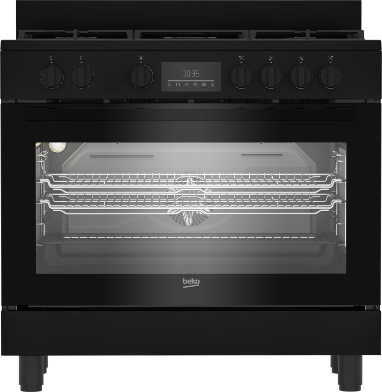 Beko BGM 11226 EB kombinált tűzhely, 111L, 5 db gázégő, 1 db wok égőfej, 90x60x90 cm, fekete szín