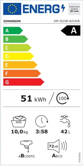 Dimarson DM-JG100-A214VE elöltöltős mosógép, 10 kg, inverter motor, gőz, 59.8x53.5x84.5 cm, fekete/szürke szín 