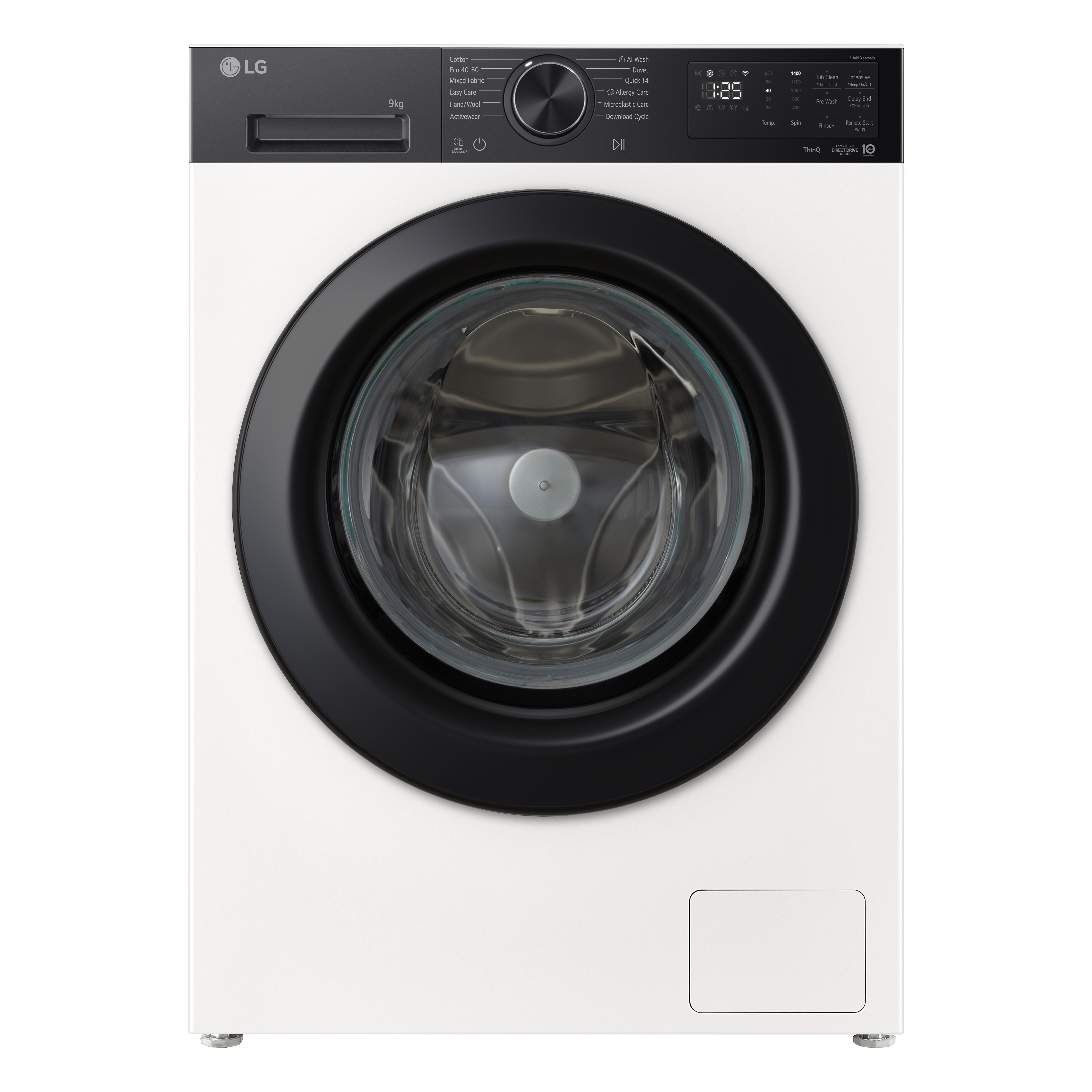 LG F4X5N09NHKP elöltöltős mosógép, 9kg, inverter motor, gőz, Wifi, 60x55x85 cm