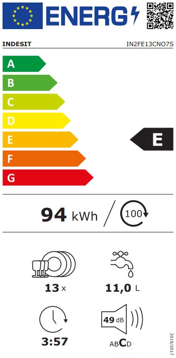 Indesit IN2FE13CNO7S mosogatógép, 13 teríték, 59.8x60x84.5 cm, ezüst szín 