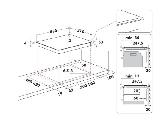 Whirlpool SMP 658C/BT/IXL beépíthető indukciós kerámialap, 65x51x5.4 cm, fekete szín
