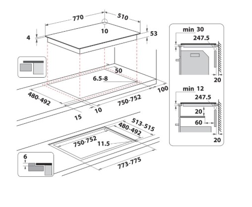 Whirlpool SMP 778 C/NE/IXL beépíthető indukciós kerámialap, 77x51x5.7 cm, fekete szín 