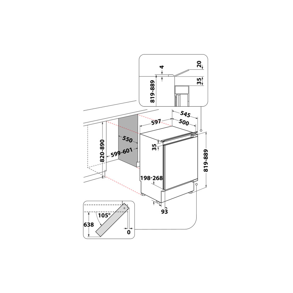 Whirlpool WBUF011 pult alá építhető hűtőszekrény, 108/18L, 59.7x54.5x81.9 cm