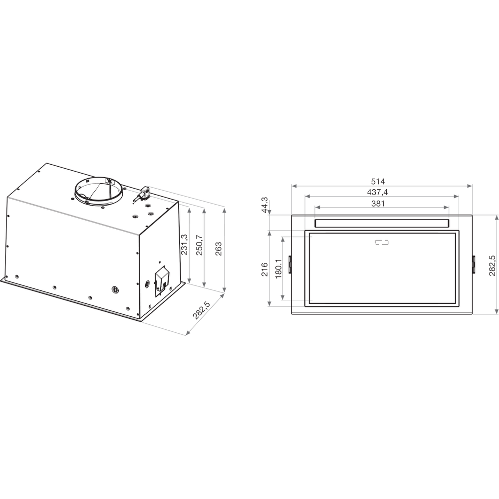 Whirlpool WCTH 63F LEB X kürtőbe építhető konyhai elszívó, 51.4x28.3x25.1 cm, inox szín 
