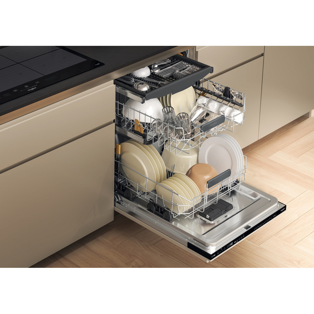 Whirlpool WH6IC16B4M6T0 teljesen beépíthető mosogatógép, 3 kosár, automatikus ajtónyitás, 16 teríték, 59.8x55.5x82 cm