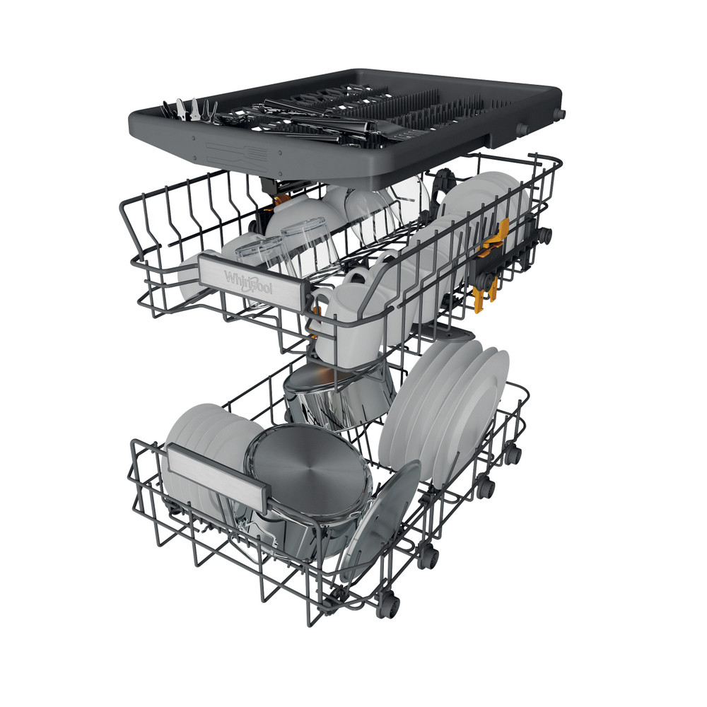 Whirlpool WH6PB10BS7A0 beépíthető kezelőpaneles mosogatógép, 10 teríték, 3 kosár, automatikus ajtónyitás, 44.8x55.5x82 cm