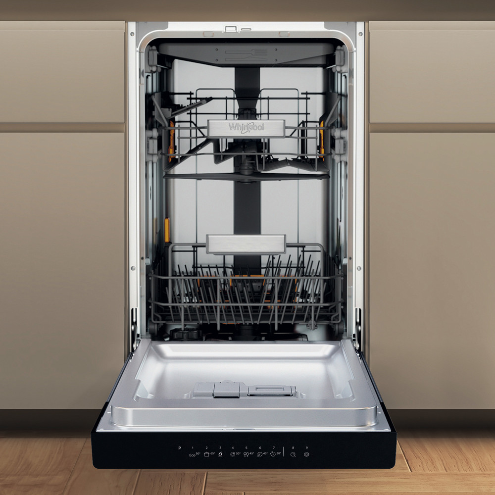 Whirlpool WH6UB10BS7A0X pult alá építhető kezelőpaneles mosogatógép, 10 teríték, 3 kosár, automatikus ajtónyitás, 44.8x59x82 cm, inox szín 