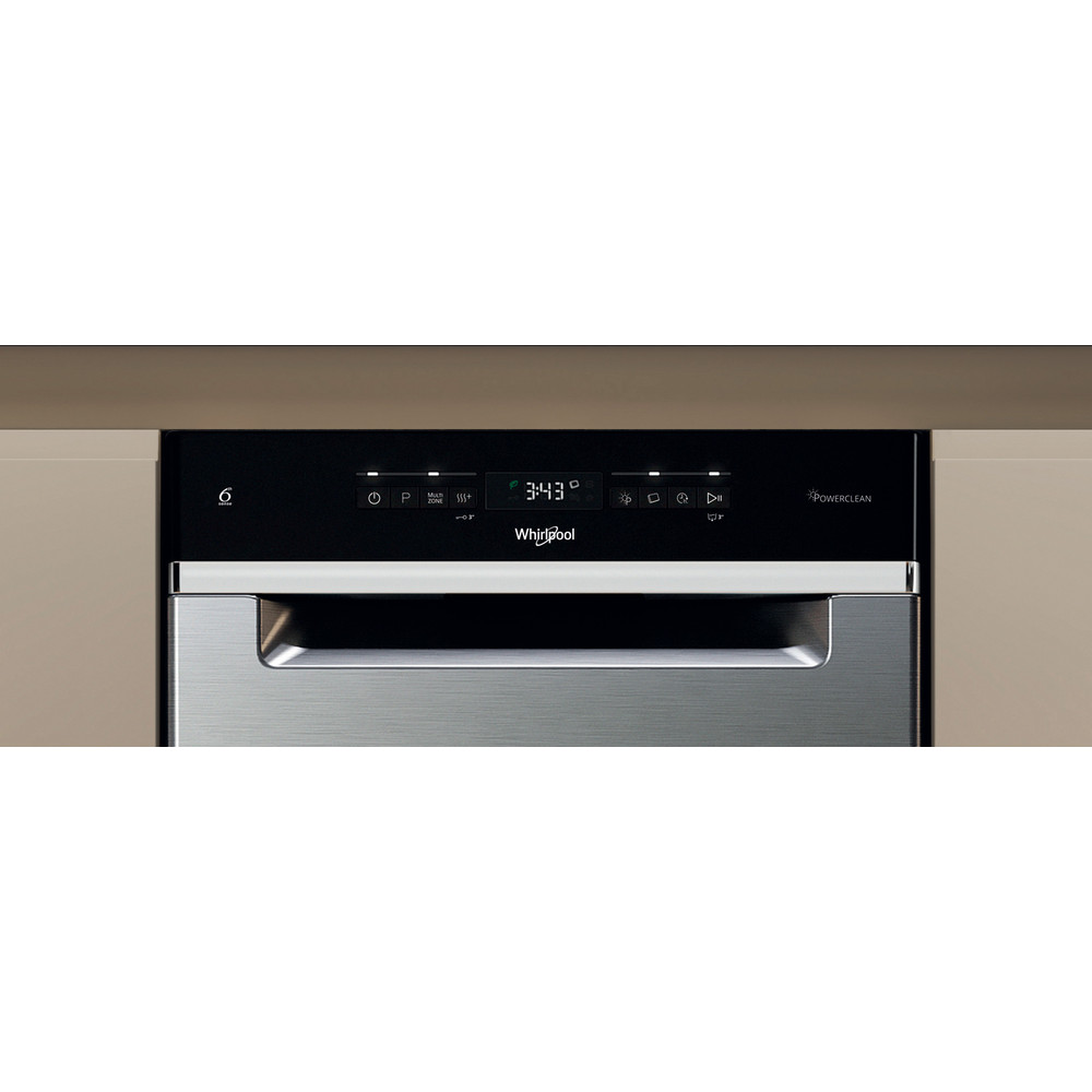 Whirlpool WH6UB10BS7A0X pult alá építhető kezelőpaneles mosogatógép, 10 teríték, 3 kosár, automatikus ajtónyitás, 44.8x59x82 cm, inox szín 