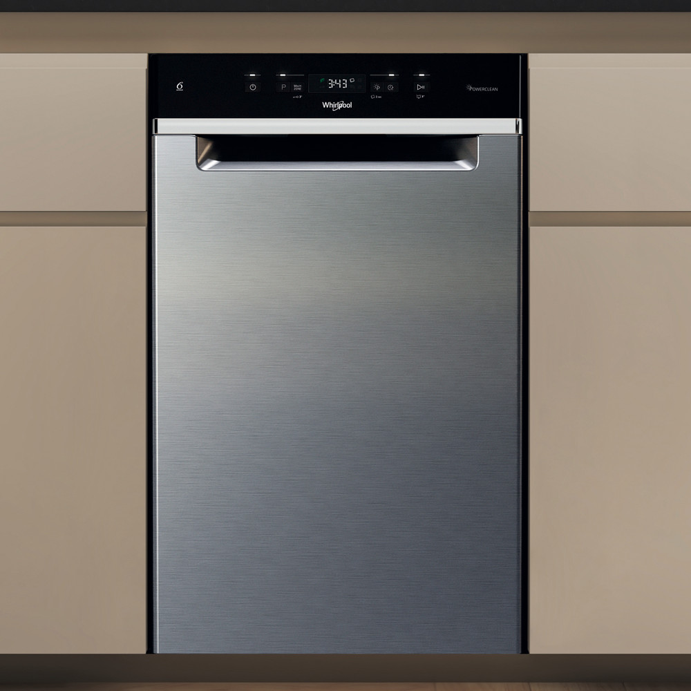 Whirlpool WH6UC11BS7A0X pult alá építhető kezelőpaneles mosogatógép, 3 kosár, 11 teríték, automatikus ajtónyitás, 44.8x59x82 cm, inox szín 