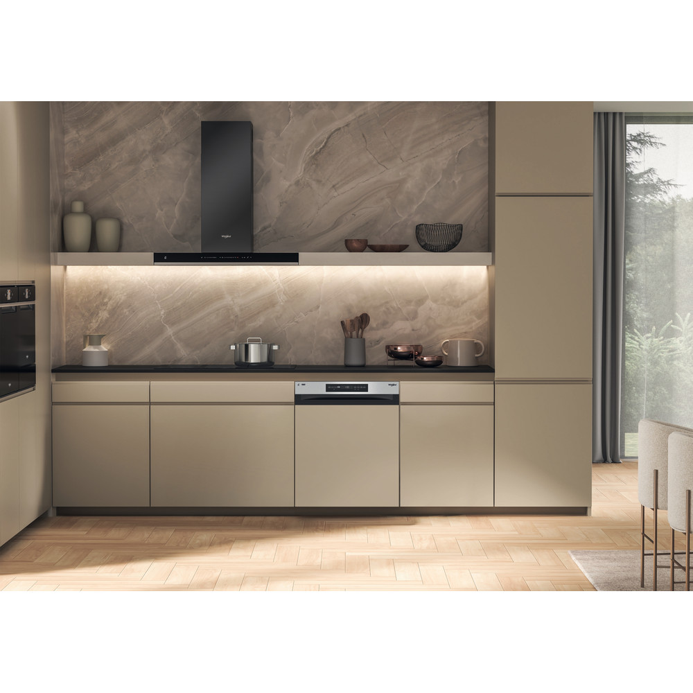 Whirlpool WH7PA15AM60 beépíthető kezelőpaneles mosogatógép, 15 teríték, automatikus ajtónyitás, 59.8x55.5x82 cm, inox szín 