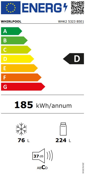 Whirlpool WHK2 5323 B5E1 Total No Frost beépíthető alulfagyasztós kombinált hűtőszekrény, 224/76L, Zen Inverter Kompresszor, 54x55x193.5 cm, cink fém szín 
