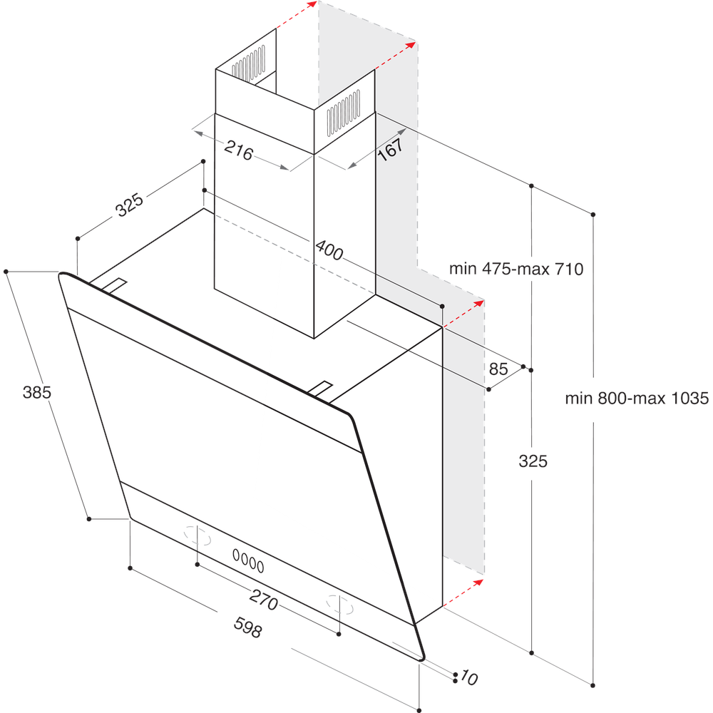 Whirlpool WHVP 62F LT W beépíthető falra szerelhető döntött kürtös konyhai elszívó, 59.8x19.2x71 cm, fehér szín 