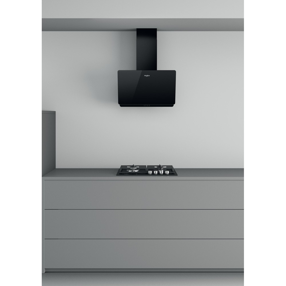 Whirlpool WHVP 65F LM K beépíthető falra szerelhető döntött kürtös konyhai elszívó, 59.8x32.6x36 cm, fekete szín 